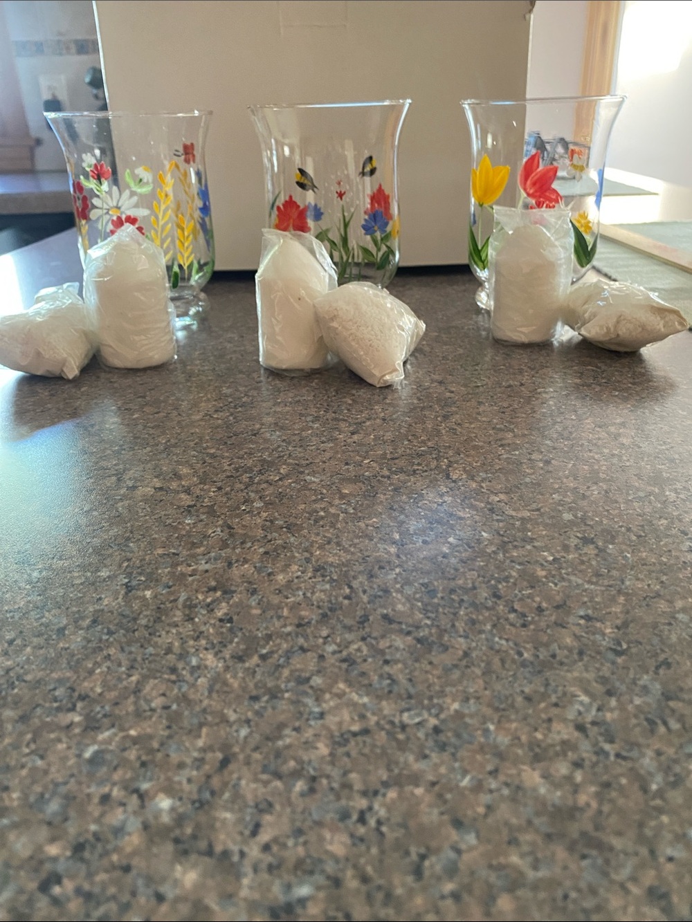 NWOT 3 Hand Painted Candle Holders with votive and sand approx 5”H - Picture 5 of 5